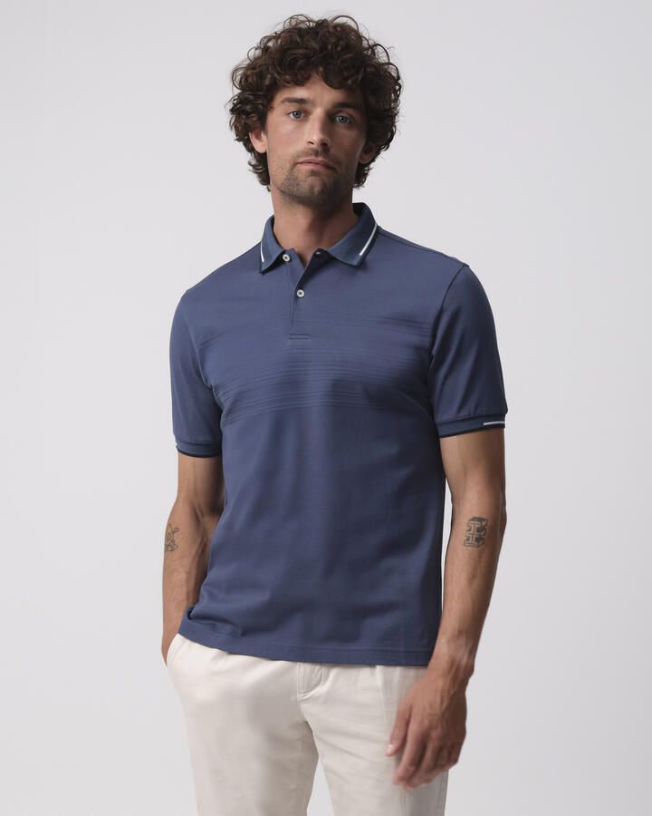 Campbell relaxed polo met ingebreid patroon grijsblauw - Foto 3