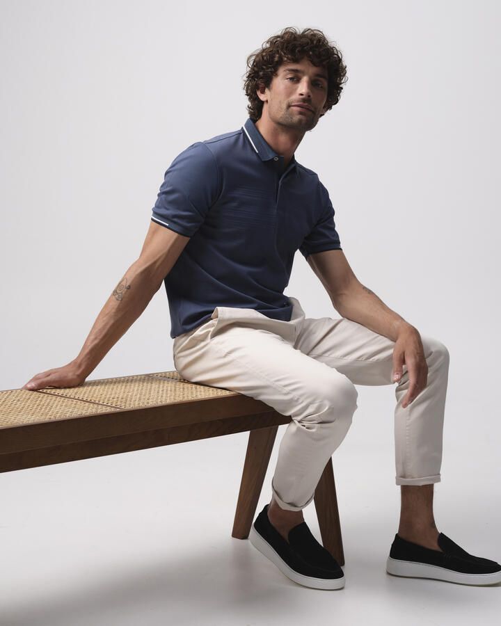 Campbell relaxed polo met ingebreid patroon grijsblauw - Foto 4