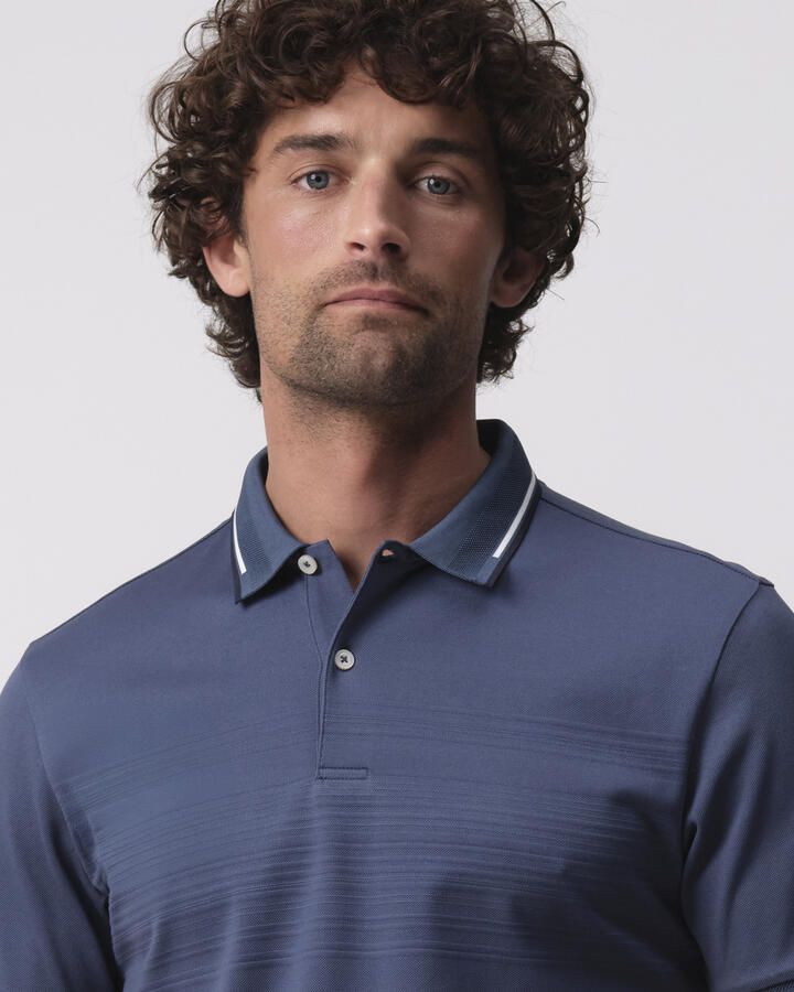 Campbell relaxed polo met ingebreid patroon grijsblauw - Foto 5