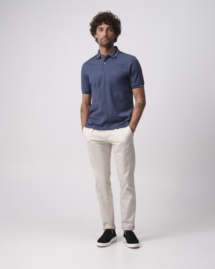 Campbell relaxed polo met ingebreid patroon grijsblauw - Foto 6