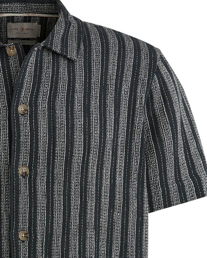 CAST IRON Heren Overhemden Short Sleeve Shirt Yd Stripe Regular Fit Blauw - Foto 4