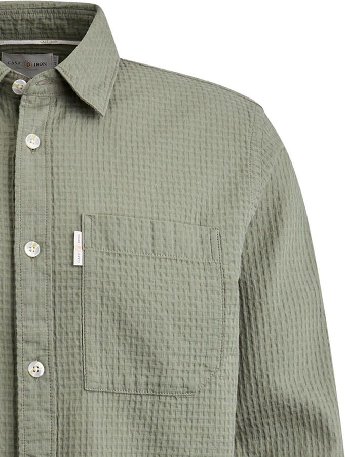 CAST IRON Heren Overhemden Long Sleeve Shirt Square Structure Regular Fit Groen - Foto 7