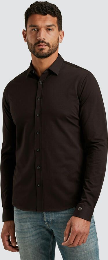 CAST IRON Heren Overhemden Long Sleeve Shirt Twill Jersey 2 Tone Bruin - Foto 3