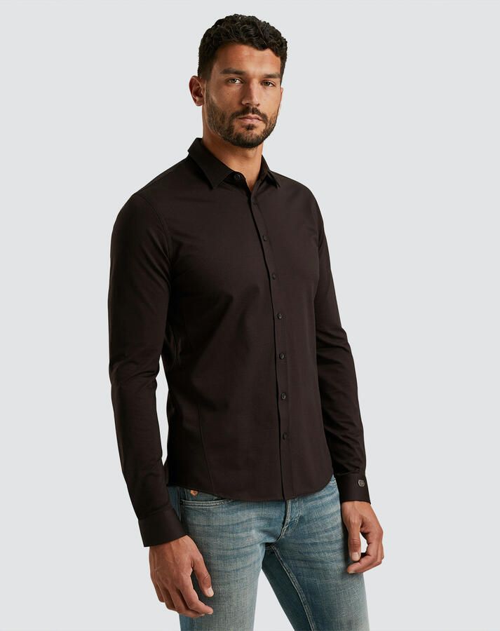 CAST IRON Heren Overhemden Long Sleeve Shirt Twill Jersey 2 Tone Bruin