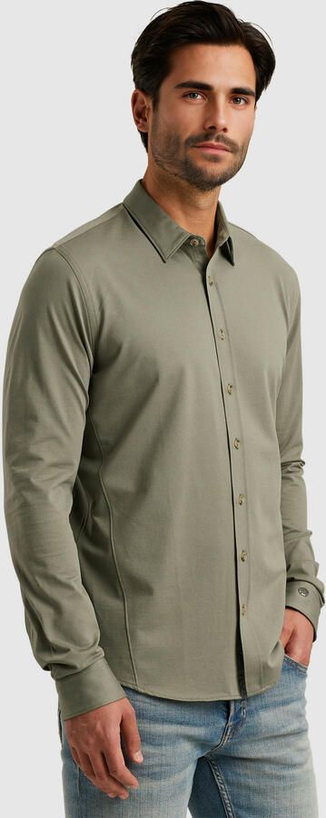 CAST IRON Heren Overhemden Long Sleeve Shirt Twill Jersey 2 Tone Groen - Foto 3