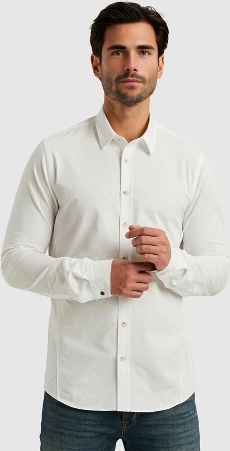 CAST IRON Heren Overhemden Long Sleeve Shirt Twill Jersey 2 Tone Wit - Foto 7