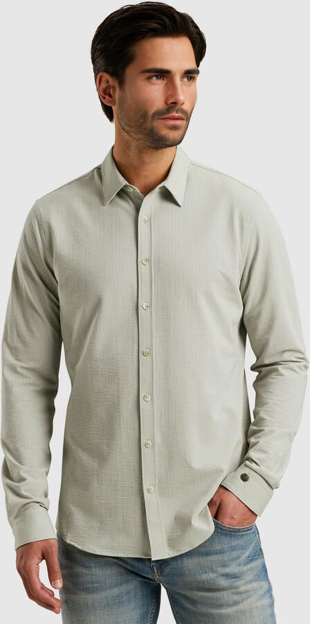 CAST IRON Heren Overhemden Long Sleeve Shirt Tec Dobby Jersey Stripe Groen - Foto 7