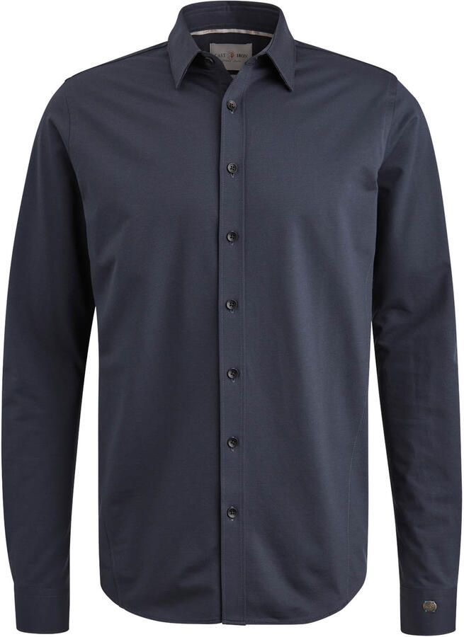 CAST IRON Heren Overhemden Long Sleeve Shirt Twill Jersey 2 Tone Donkerblauw - Foto 9