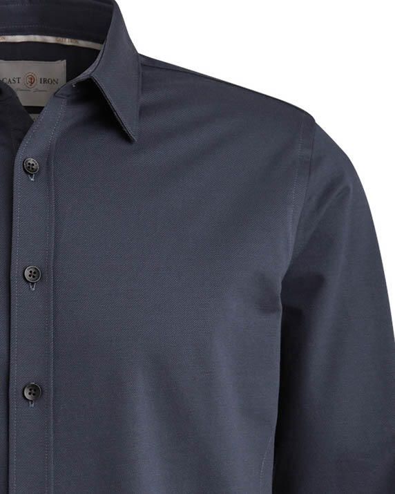 CAST IRON Heren Overhemden Long Sleeve Shirt Twill Jersey 2 Tone Donkerblauw - Foto 7