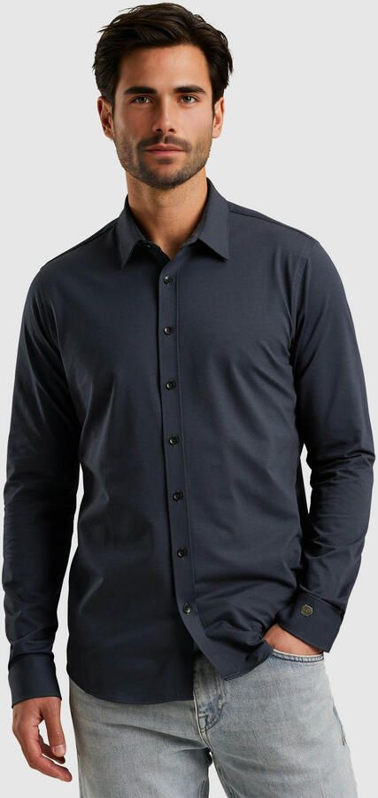 CAST IRON Heren Overhemden Long Sleeve Shirt Twill Jersey 2 Tone Donkerblauw - Foto 8