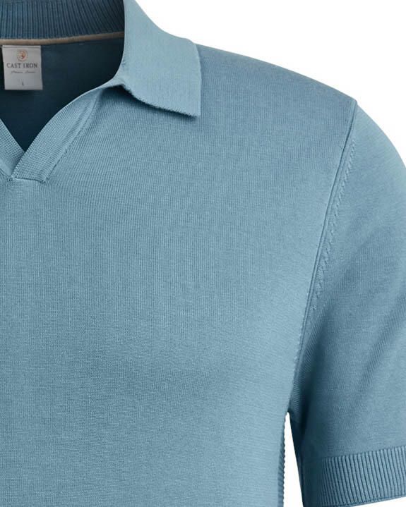 Cast Iron regular polo fijn gebreid blauw