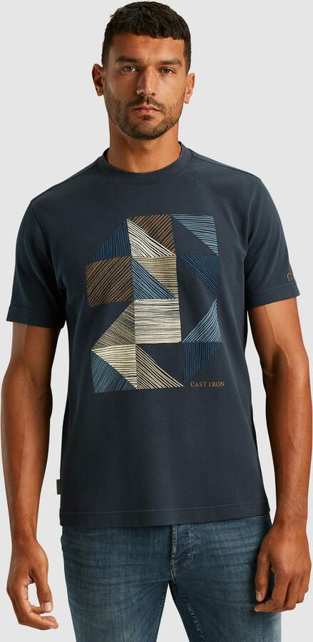 Cast Iron Moderne Kleurblok Tee Regular Fit Blue Heren - Foto 8