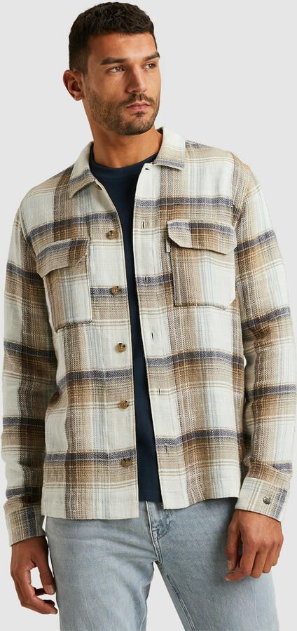 CAST IRON Heren Overshirts Long Sleeve Shirt Slub Check Zand - Foto 9