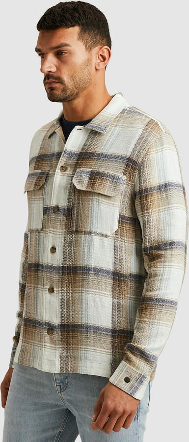 CAST IRON Heren Overshirts Long Sleeve Shirt Slub Check Zand - Foto 10
