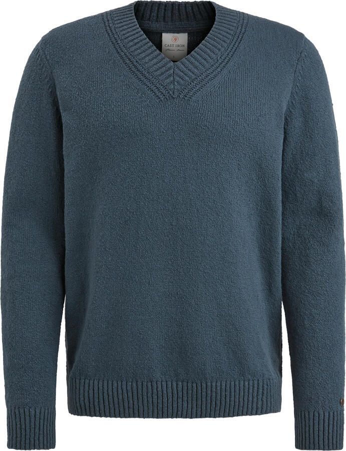 Cast Iron Boucle Cotton V-Neck Pullover Blue Heren - Foto 3