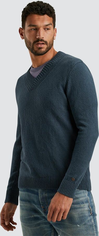 Cast Iron Boucle Cotton V-Neck Pullover Blue Heren - Foto 2