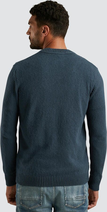 Cast Iron Boucle Cotton V-Neck Pullover Blue Heren
