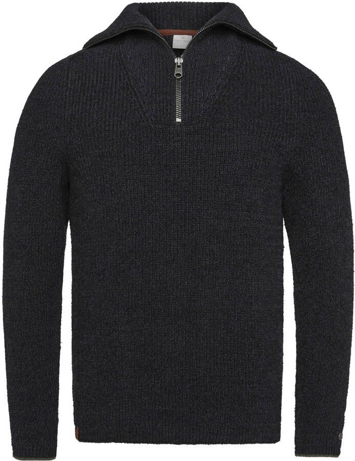 Cast Iron Half zip collar cotton boucle moul black Zwart Heren
