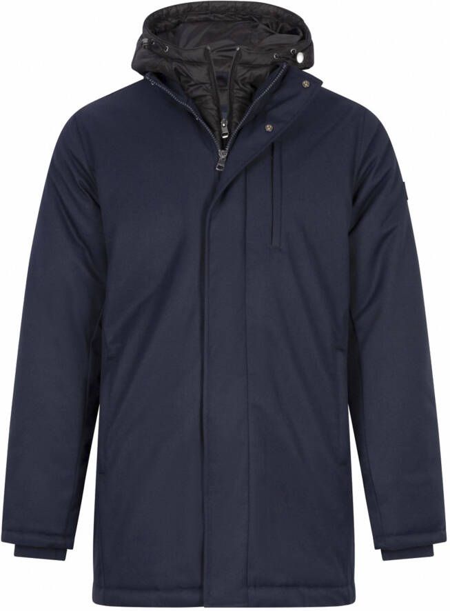 Cavallaro winterjas donkerblauw Trentino effen rits slim fit
