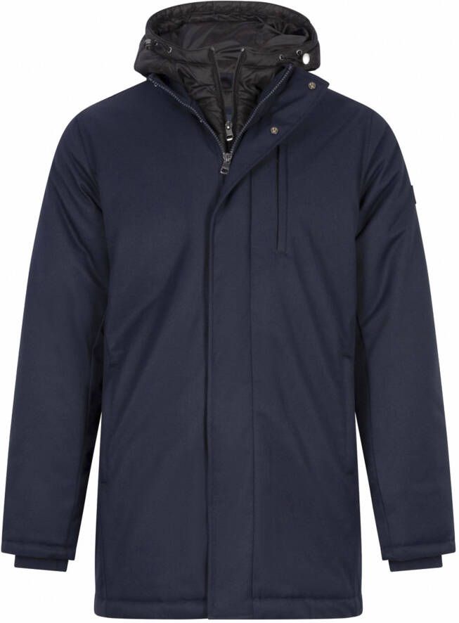 Cavallaro winterjas donkerblauw Trentino effen rits slim fit