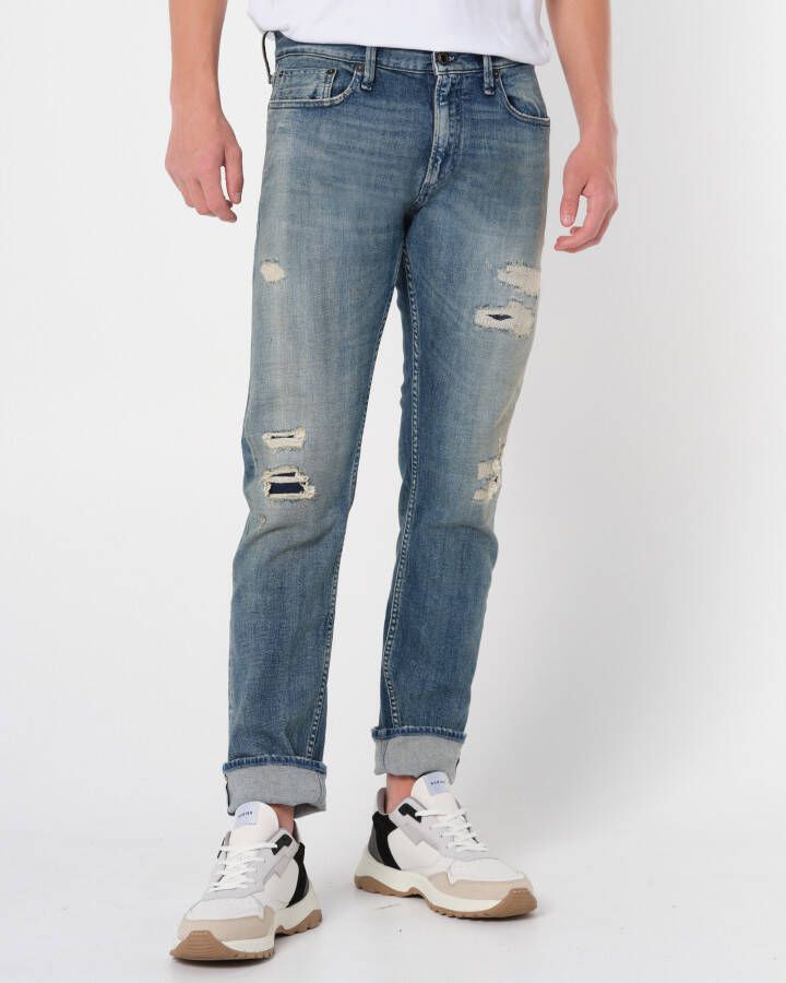 Denham Vernietigde Straight Fit Mid Blue Jeans Blue Heren