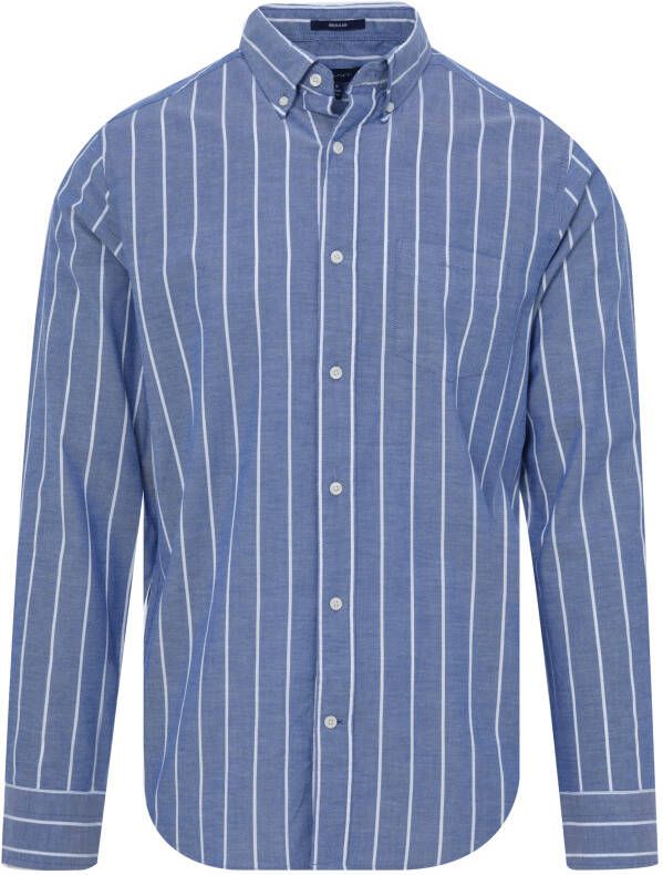 Gant casual overhemd normale fit blauw gestreept 100% katoen