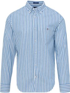 Gant casual overhemd normale fit blauw gestreept katoen en linnen