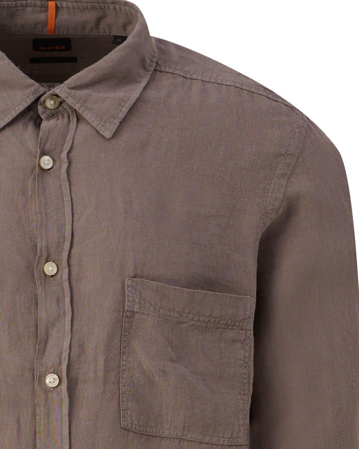 Boss Orange Regular fit linnen overhemd met borstzak model 'Relegant'