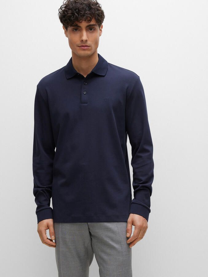 Hugo Boss Organisch Katoenen Longsleeve met Platgebreide Kraag Blue Heren - Foto 2