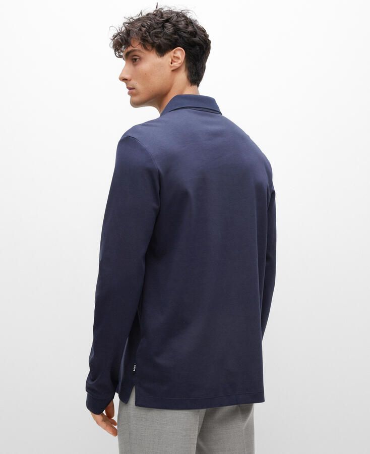Hugo Boss Organisch Katoenen Longsleeve met Platgebreide Kraag Blue Heren