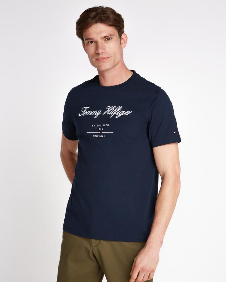 Tommy Hilfiger Embroidered Script T-Shirt Navy- Heren Navy