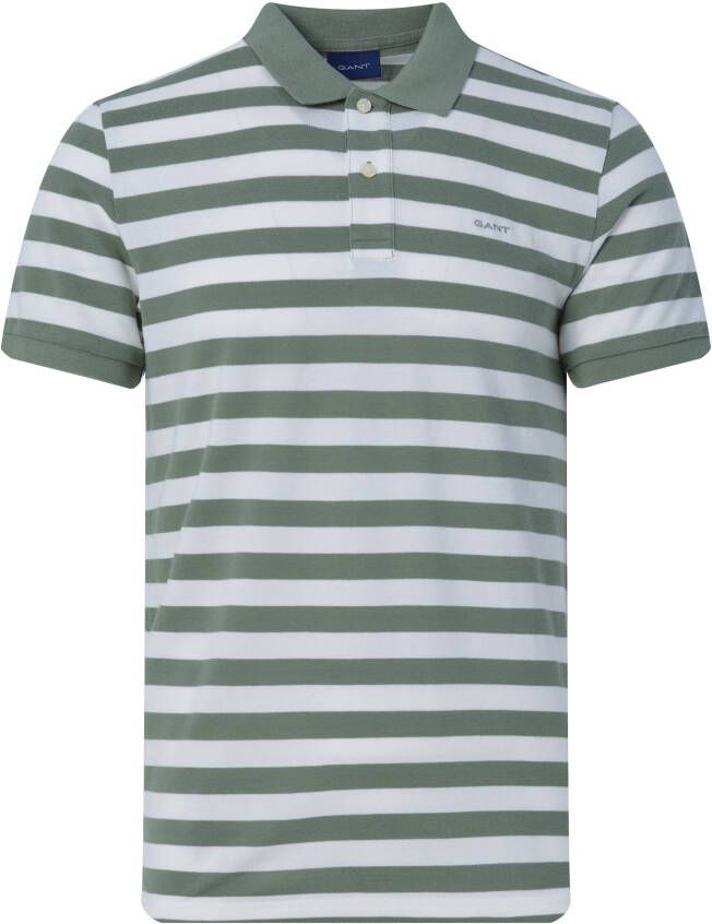 Gant Groene Multi Streep Korte Mouw Piqué T-Shirt Polo Green Heren