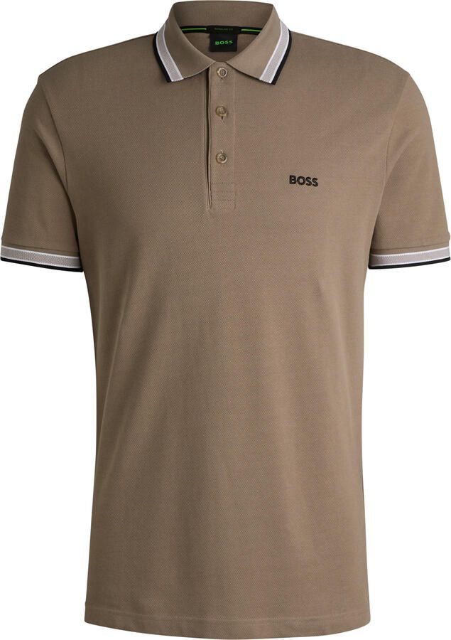 BOSS regular fit polo Paddy met contrastbies lightbrown
