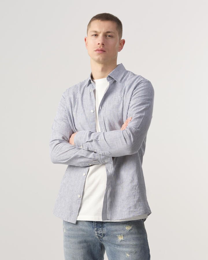J.C. Rags gestreept regular fit overhemd Jayden Stripe dark blue streep