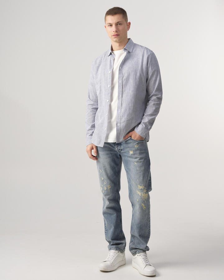 J.C. Rags gestreept regular fit overhemd Jayden Stripe dark blue streep - Foto 3