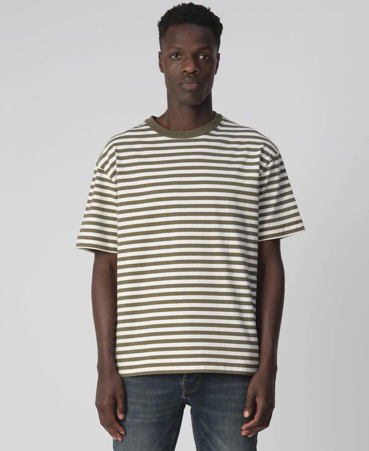 J.C. Rags gestreept regular fit T-shirt Johnny olive night