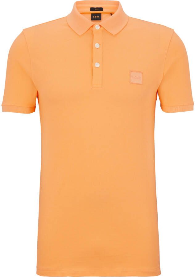 BOSS gemêleerde slim fit polo Passenger light pastel orange - Foto 3