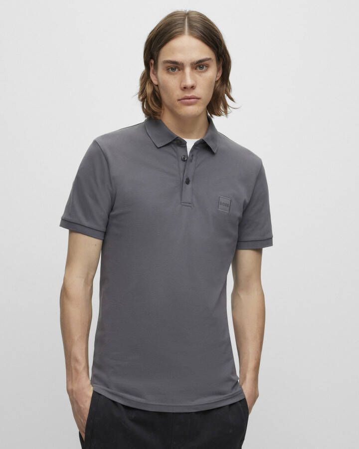 BOSS Casual gemêleerde slim fit polo Passenger dark grey