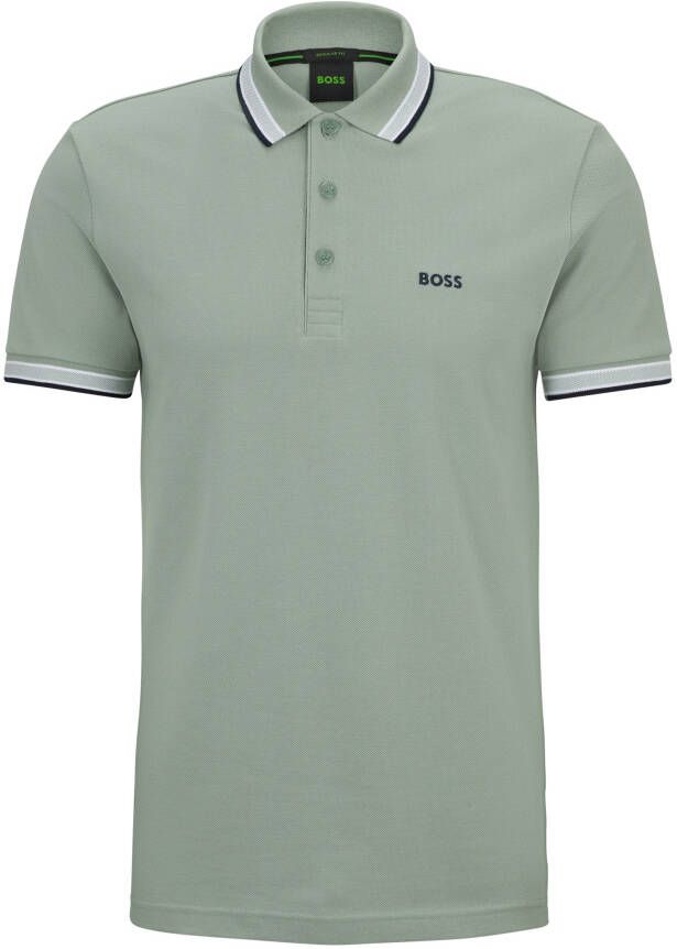 BOSS Green Poloshirt met labelstitching model 'PADDY'
