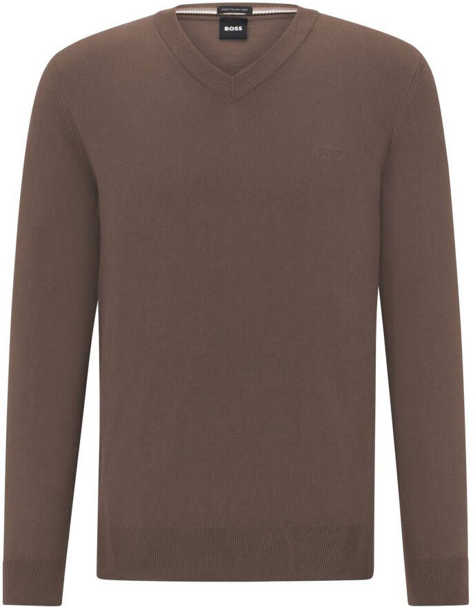 Hugo Boss trui v-hals camel effen 100% katoen