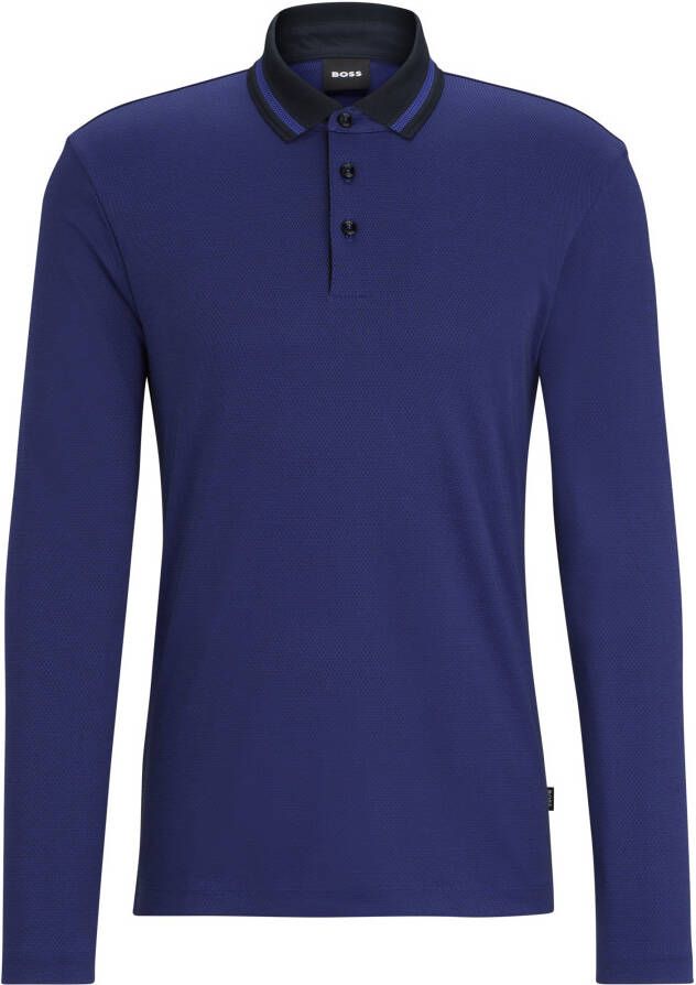 Hugo Boss Lichtgewicht Ademend Poloshirt met Gestreepte Kraag en Knopenrij Blue Heren