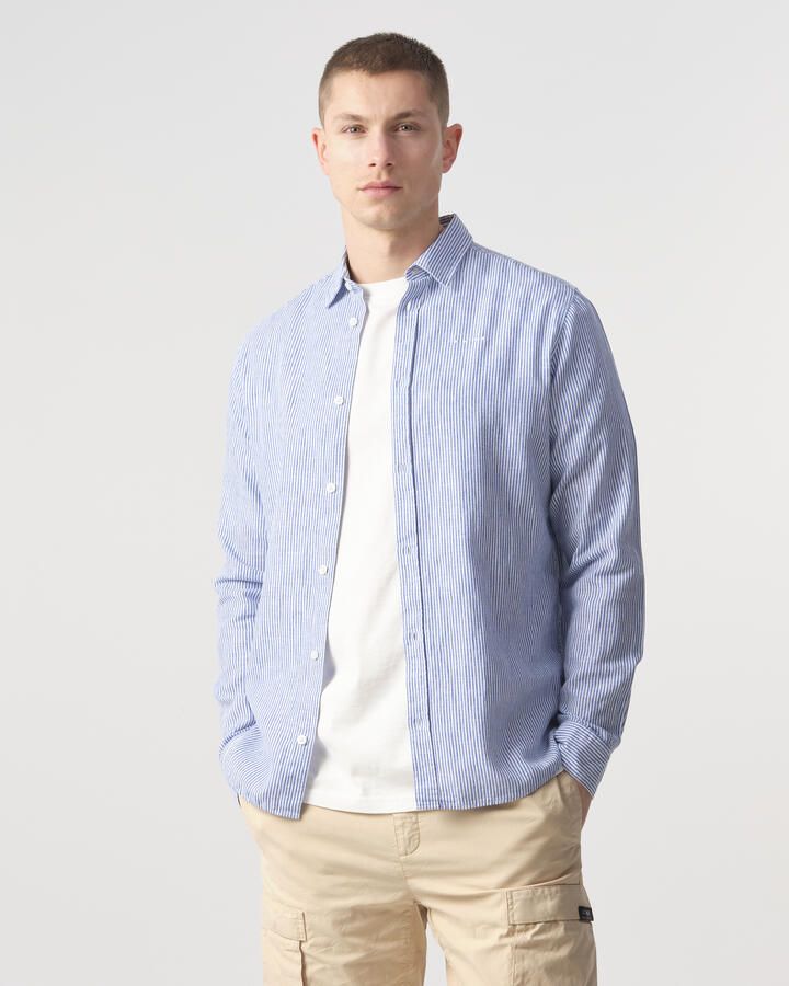 J.C. Rags gestreept regular fit overhemd Jayden Stripe lichtblauw streep