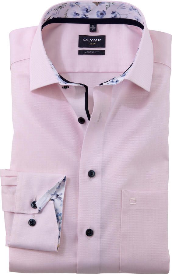 Olymp Overhemd Lange Mouw Luxor Overhemd Structure Roze