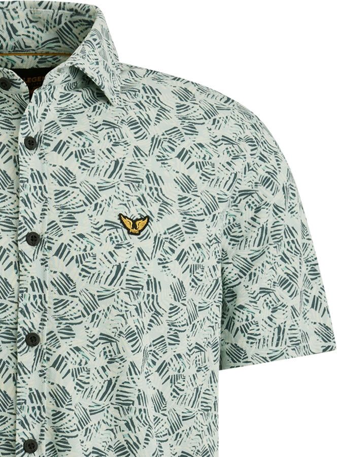 PME LEGEND Heren Overhemden Short Sleeve Shirt Print On Jersey Slub Pique Blauw