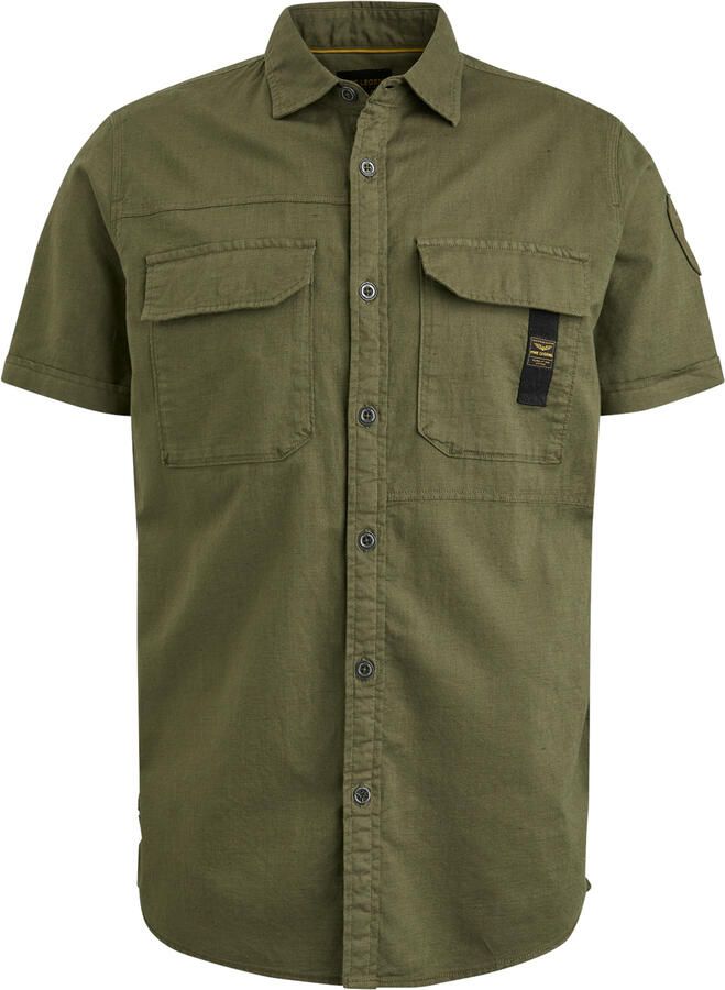 PME LEGEND Heren Overhemden Short Sleeve Shirt Ctn linen Groen