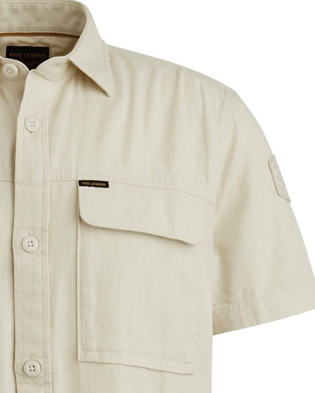 PME Legend Korte Mouw Slub Katoenen Overhemd Psis2503242 Beige Heren - Foto 4