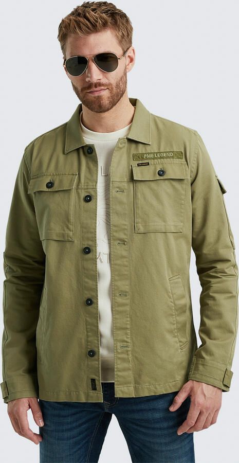 PME Legend regular fit denim overshirt met logo groen