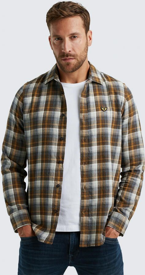 PME Legend Twill Yarndyed Overhemd Lange Mouw Brown Heren