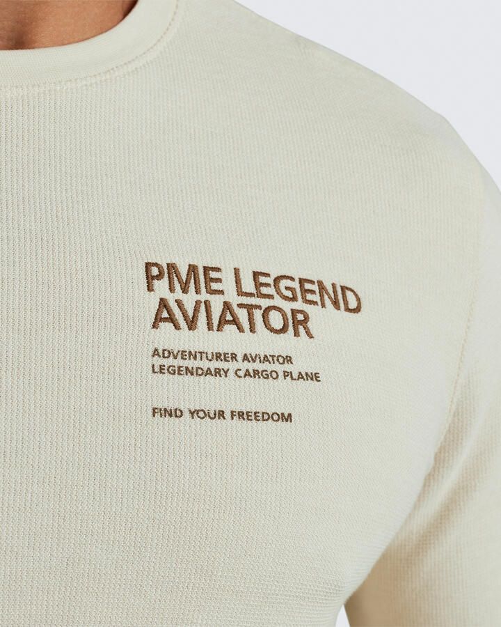 PME Legend Gestructureerde longsleeve R-hals top Beige Heren