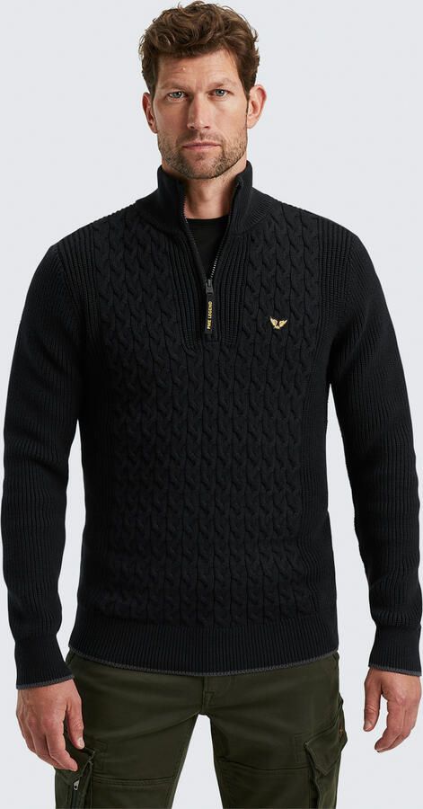 PME Legend Knitted Half Zip Trui Cable Zwart - Foto 3